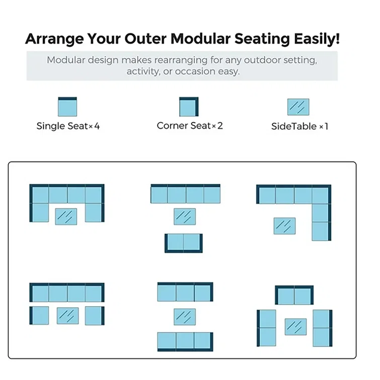 Patio 7-Piece Furniture Set,Outdoor Wicker Sectional Sofa w/Golden Legs<!-- --> <!-- -->(Set of 7)