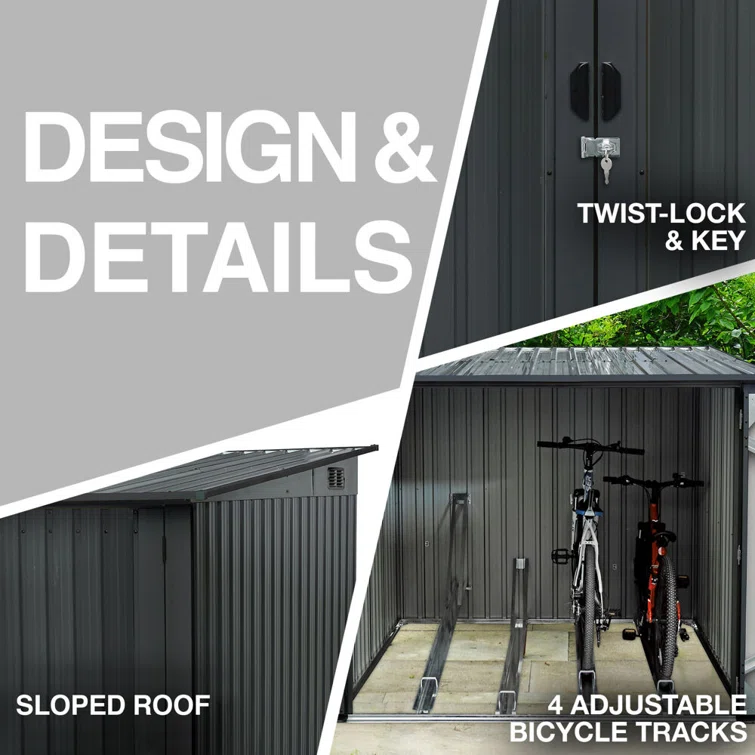 6 ft. 9 in. W x 6 ft. 8 in. D Metal Horizontal Bike Shed