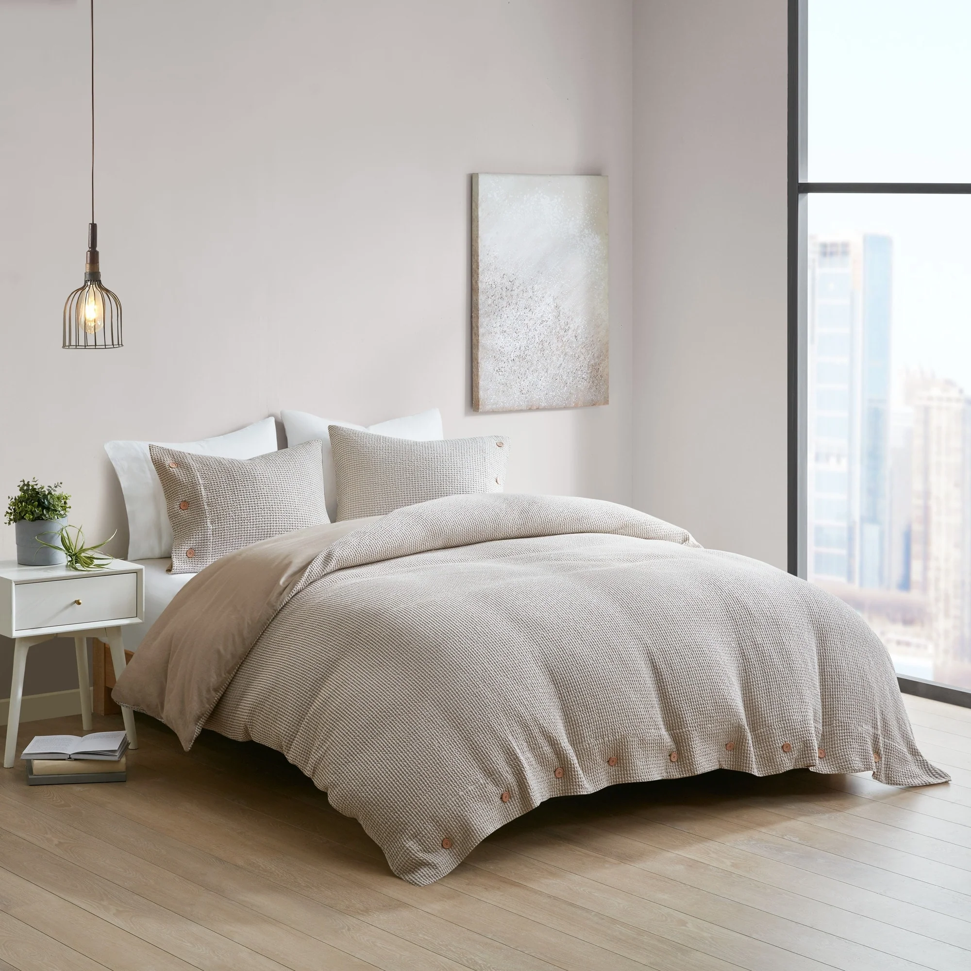 Adalyn 4 Piece Cotton and Rayon from Bamboo Blend Waffle Weave Comforter Cover Set w/removable insert by Clean Spaces