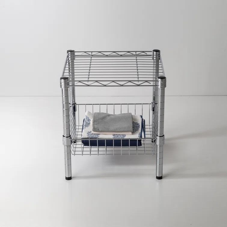 Metal Height-Adjustable Wire Shelf with Basket (15" W x 16" H x 14" D)
