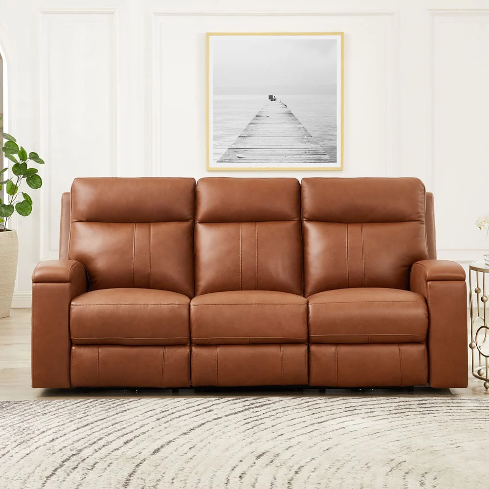 Hydeline Venice Zero Gravity Power Recline and Headrest Top Grain Leather Sofa with Cup Holder