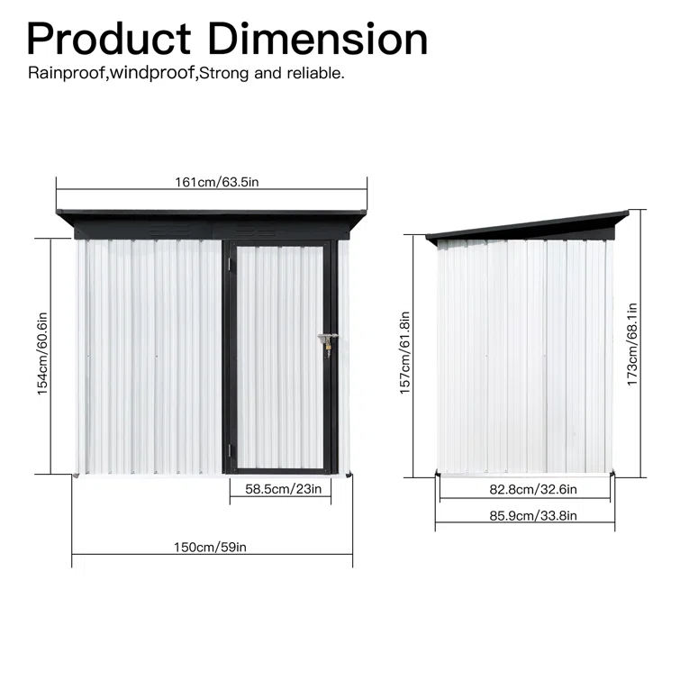 5 ft. W x 3 ft. D Metal Lean-to Garage Shed