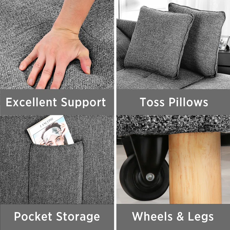 4-in-1 Convertible Sleeper Sofa - Modern Loveseat, Couch, Chaise Lounge, Guest Bed for Small Spaces