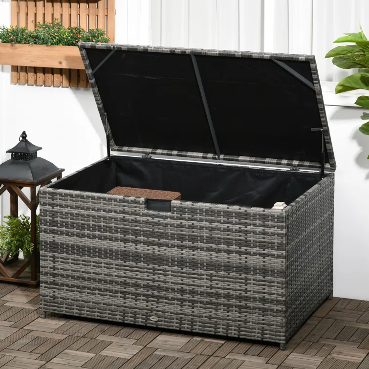 Outsunny 113 Gallon Water Resistant Wicker Deck Box