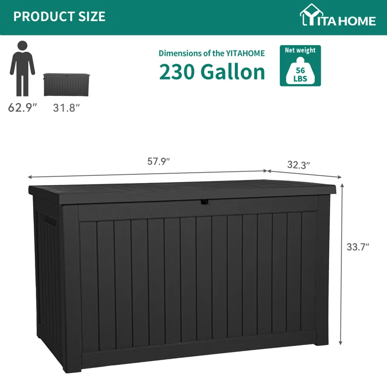 YITA 230 Gallons Water Resistant Resin Lockable Deck Box