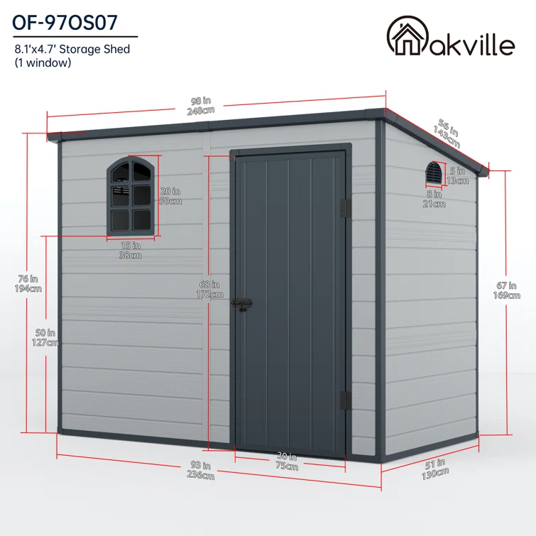 8.1 ft. W x 4.7 ft. D Plastic Outdoor Patio Storage Shed Lean-To Garage Shed