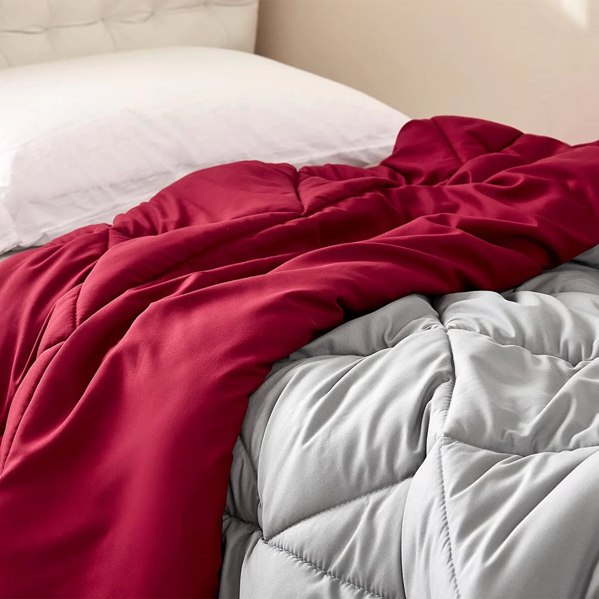 Ultimate Gray/Scooter Red Reversible Full Comforter - Oversized Full XL Bedding