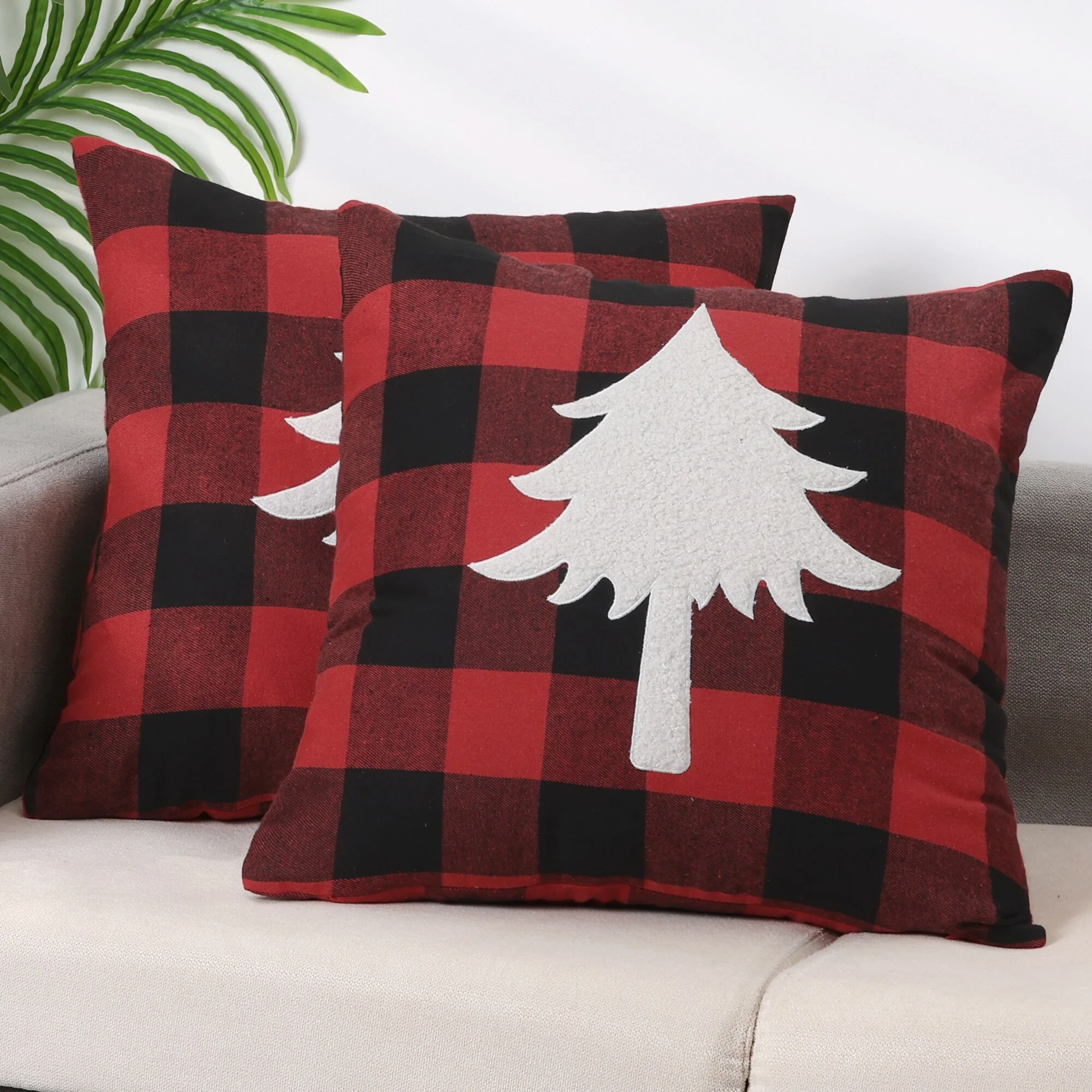 Pack of 2 Plaid Print Throw Pillow Covers, Farmhouse Cushion Covers