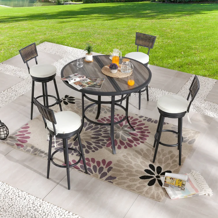 Abaz Round 4 - Person Bar Height Dining Set with Cushions
