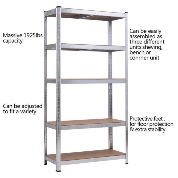 Trosper 71 inch.H Adjustable 5 Level Storage Shelves With Heavy Duty Steel Frame