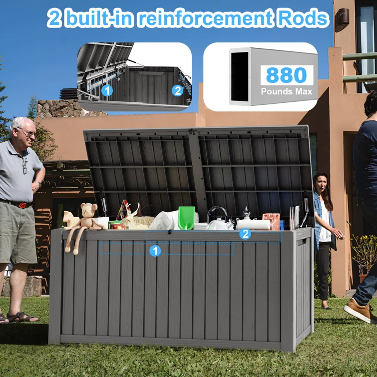 LeHom 60.8'' W 150 Gallons Water Resistant Resin Lockable Deck Box