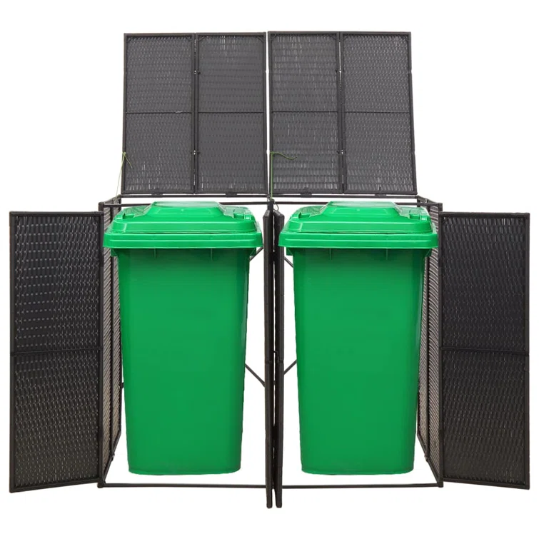 vidaXL Bin Store Outdoor Trash Can Storage Double Wheelie Bin Shed Poly Rattan