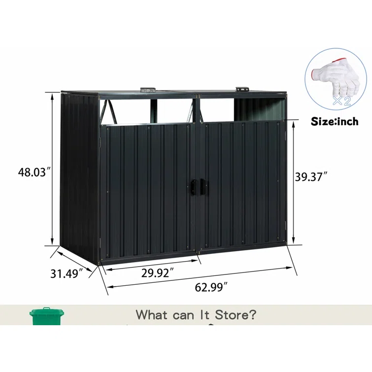 5 ft. W x 3 ft. D Metal Vertical Garbage Shed