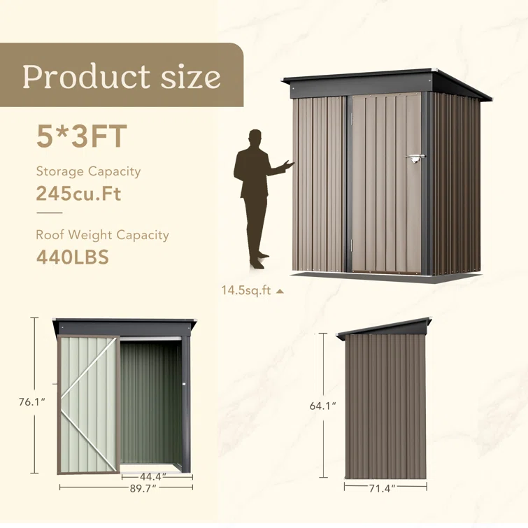 5 ft. W x 3 ft. D Metal Storage Shed