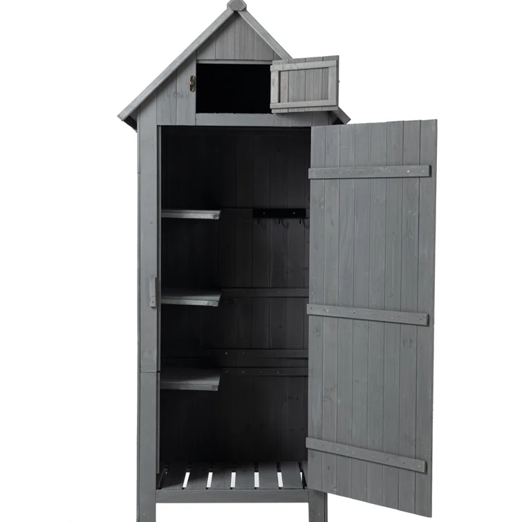 Hader 2.5 ft. W x 1.7 ft. Solid Wood Vertica Tool Shed Outdoor Tool Shed Garden Shed