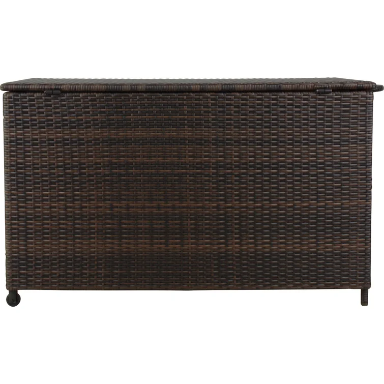 Highland Dunes Ugarte 52.75'' W 150 Gallons Water Resistant Wicker Deck Box in Light Brown/Dark Brown