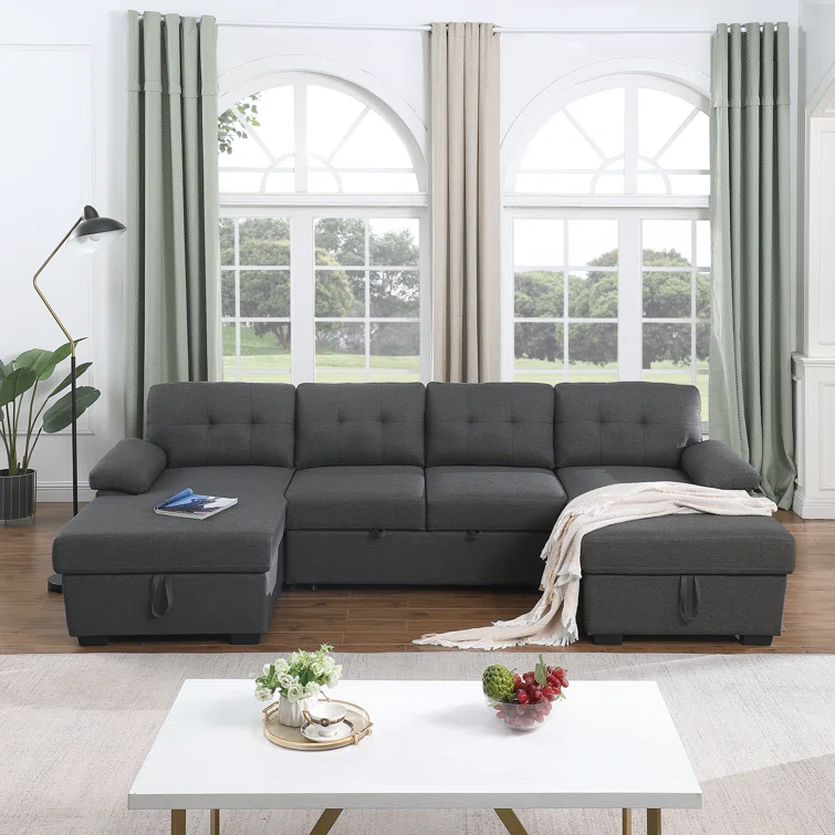 Allan 120” Sectional Sofa Couch Sleeper Bed With Storage Double Reversible Chaise