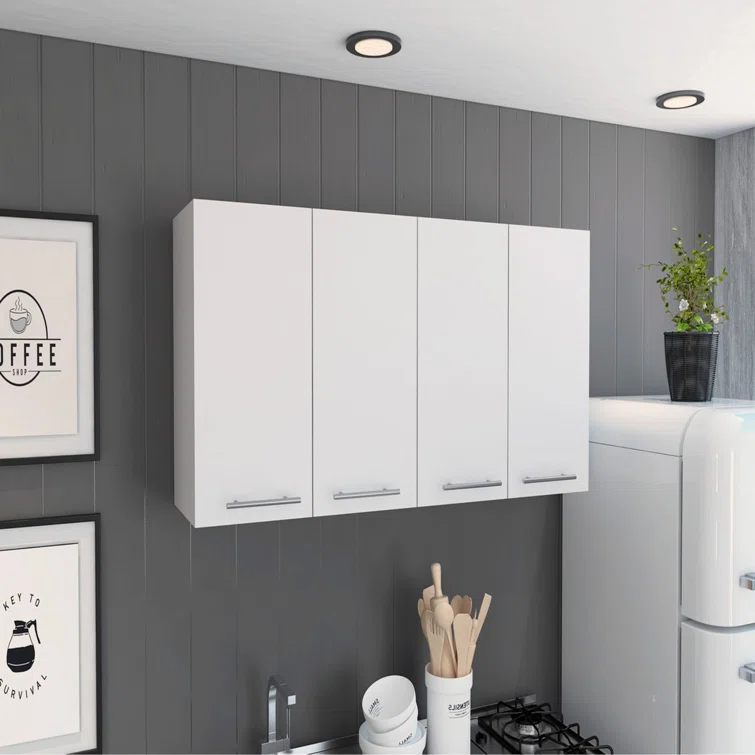 Asse 120 Wall Cabinet with Double Doors, Metal Dish Rack, and Glass Rack