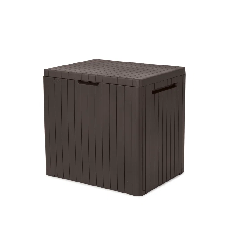 Keter City 30 Gallon Small Durable Resin Outdoor Storage and Organization Deck Box For Patio Furniture and Supplies, Brown