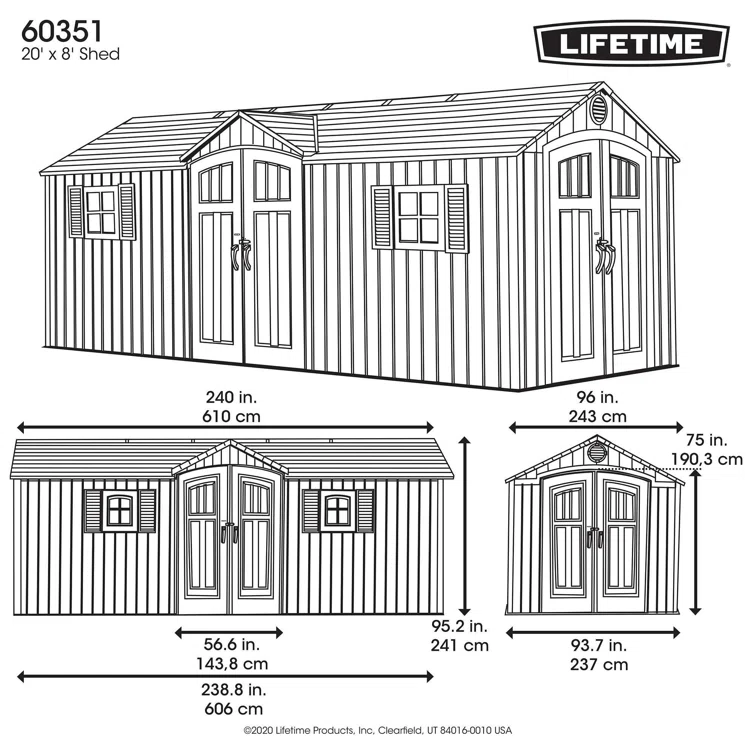 Lifetime 20 Ft. x 8 Ft. High-Density Polyethylene (Plastic) Outdoor Storage Shed with Steel-Reinforced Construction