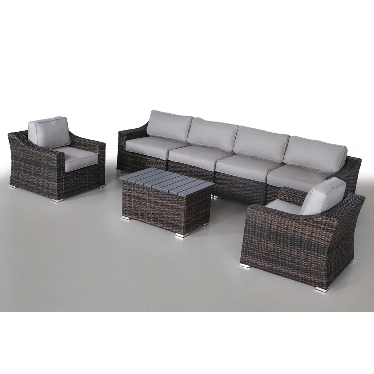 Dayse Fully Assembled 6 - Person Seating Group with Cushions |All-weather wicker sectional