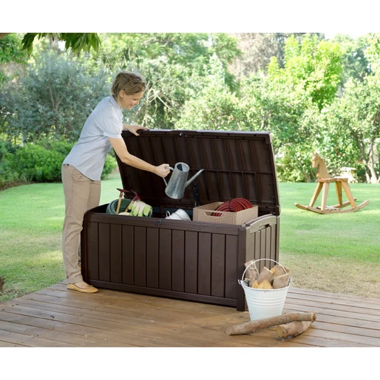 Keter Glenwood 101 Gallon Durable Resin Outdoor Storage and Organization Deck Box For Patio Furniture and Supplies, Brown