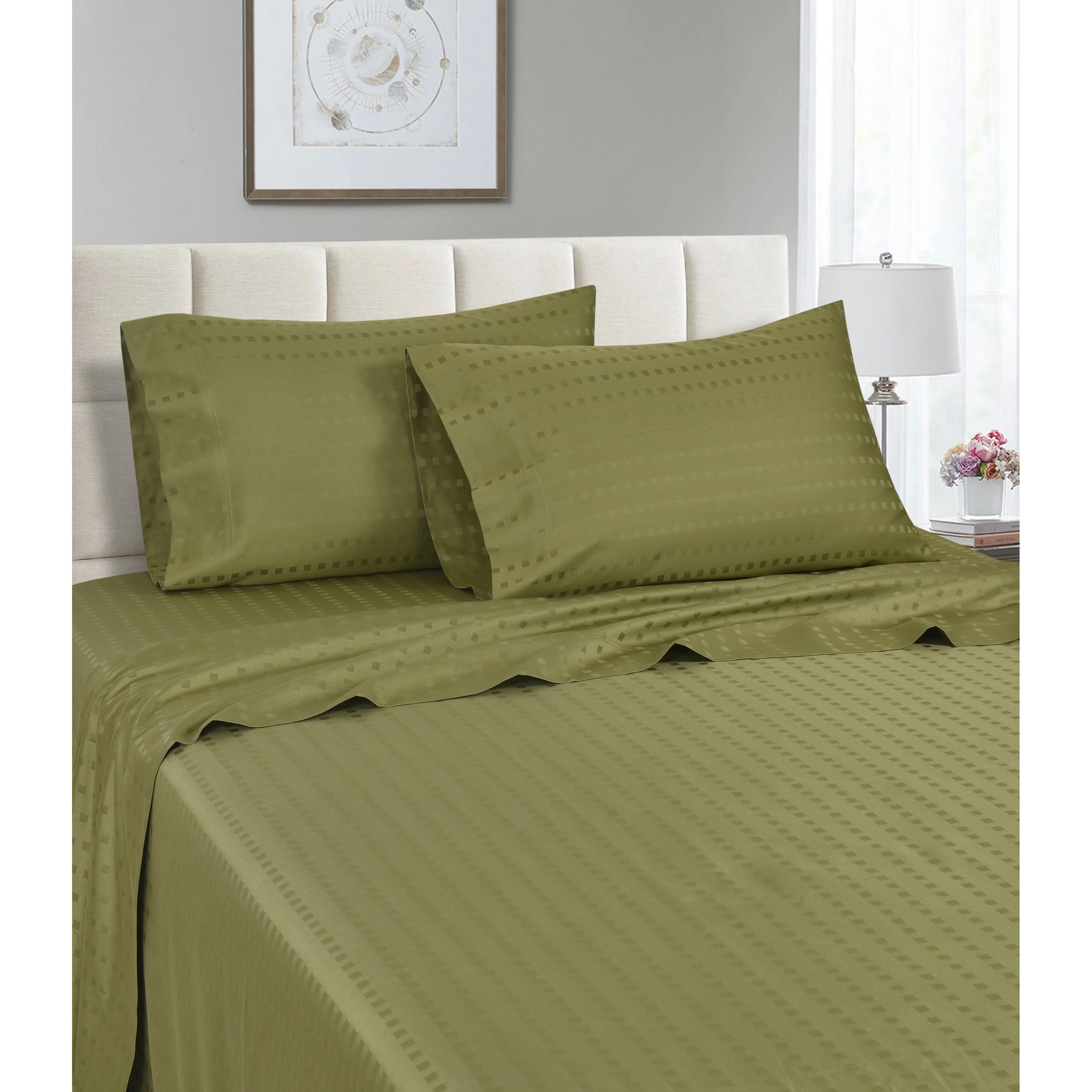 Spring Home 1200 Thread Count 100% Egyptian Cotton Deep Pocket Dobby Striped Sheet Set