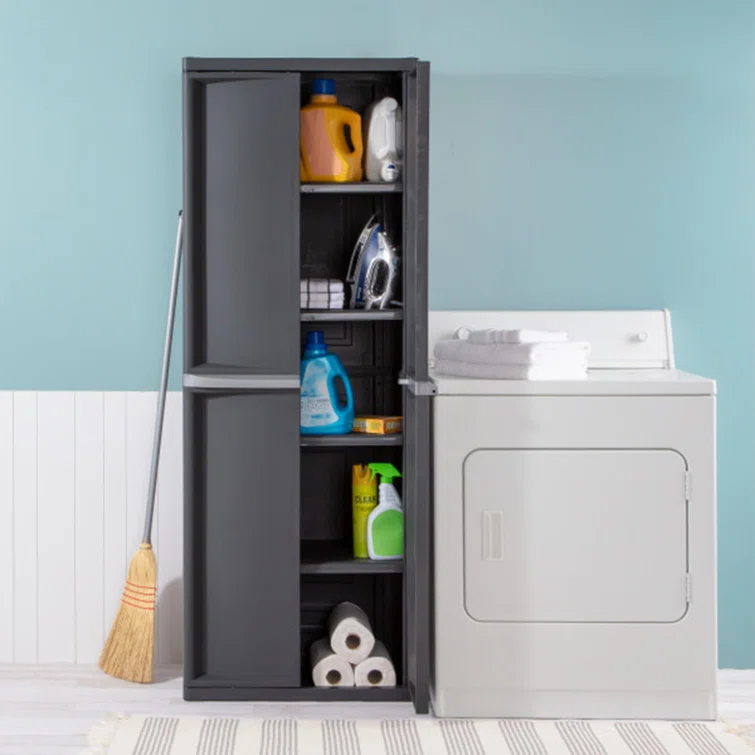 Sterilite Adjustable 4-Shelf Gray Storage Cabinet With Doors<!-- --> <!-- -->(Set of 2)
