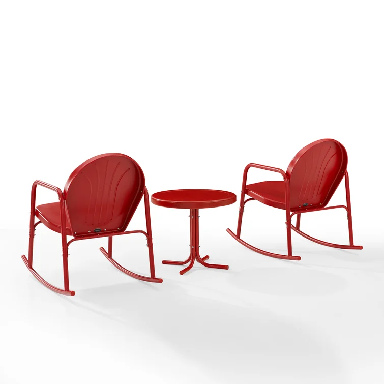 Burley 3 Pieces of Outdoor Rocking Chair Set Bright Red Gloss - Side Table & 2 Rocking Chairs