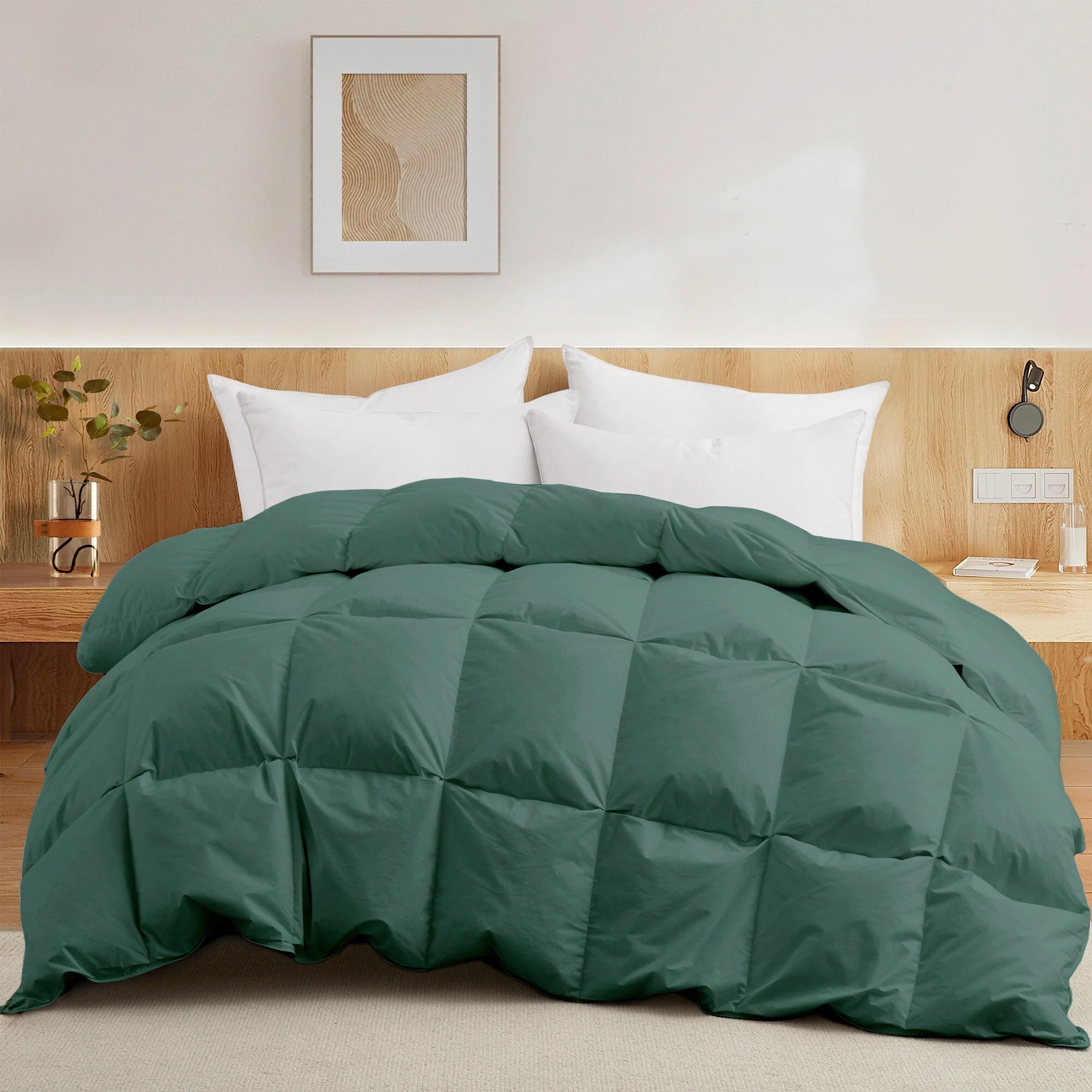 All Season 100% Cotton White Goose Feather Down Comforter with Pinch Pleat Design