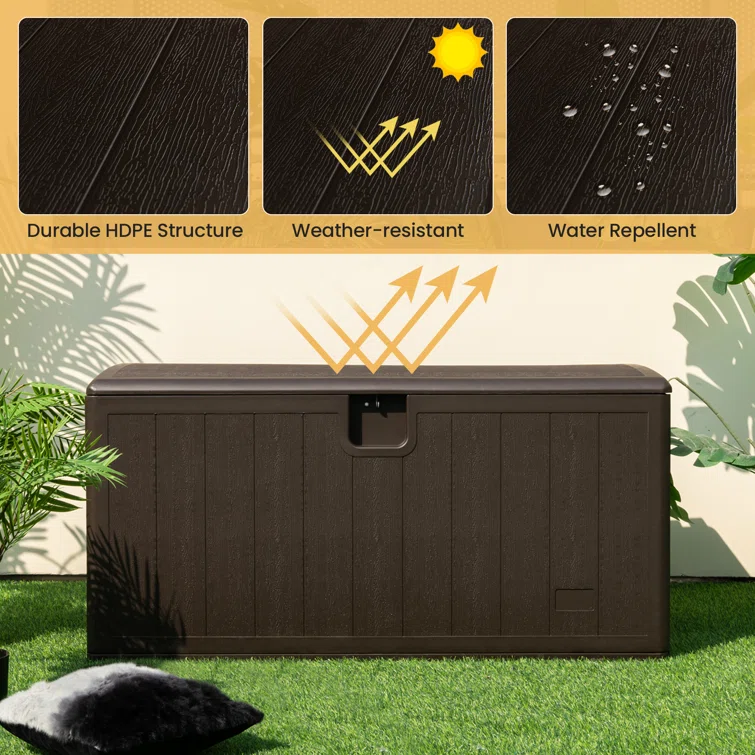 Costway 59'' W 130 Gallons Lockable Deck Box in Brown