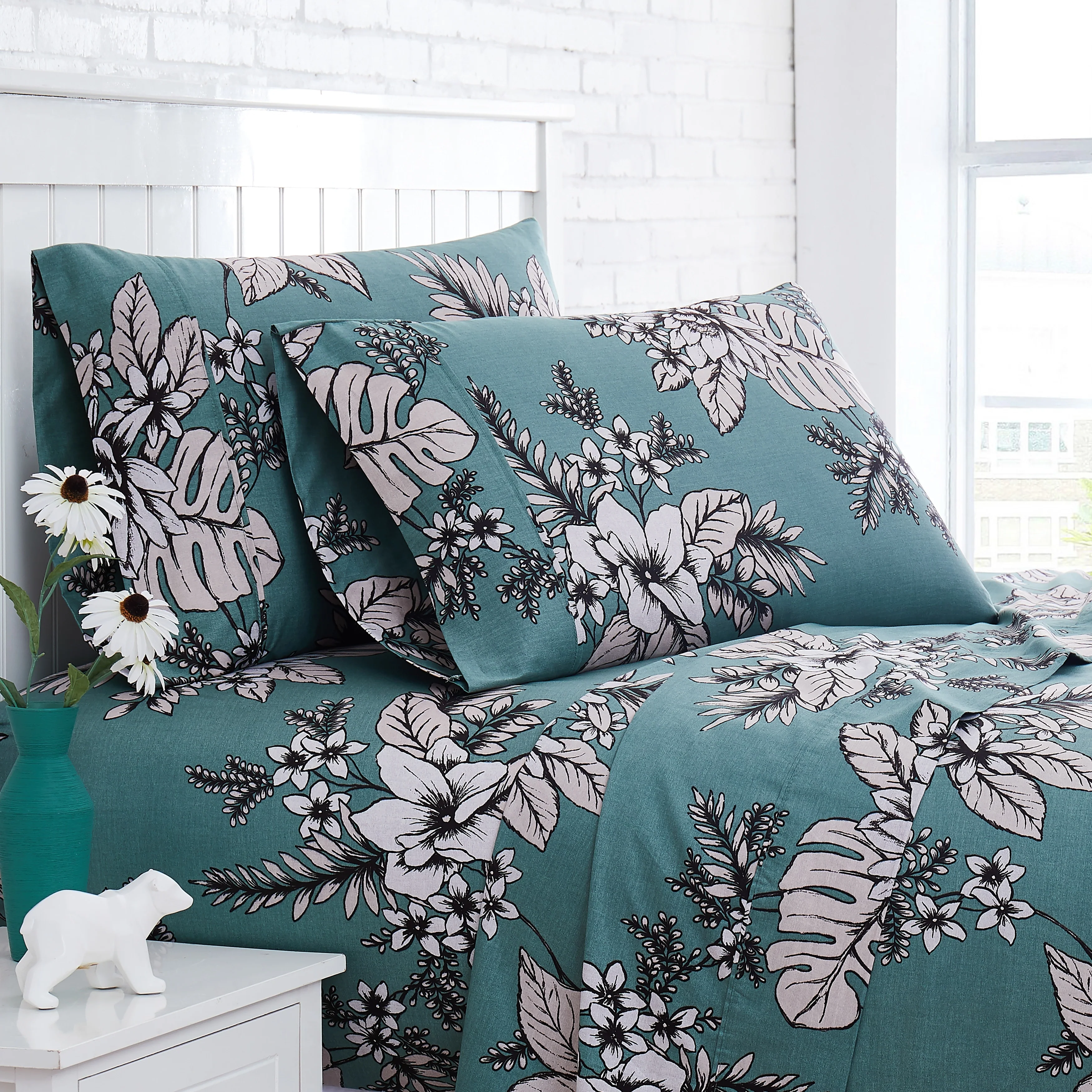 Flora Cotton Sateen Extra Deep Pocket 4-piece Bed Sheet Set