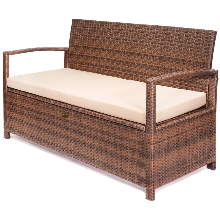 Barton Water Resistant Wicker Bench- 70 Gallon Storage
