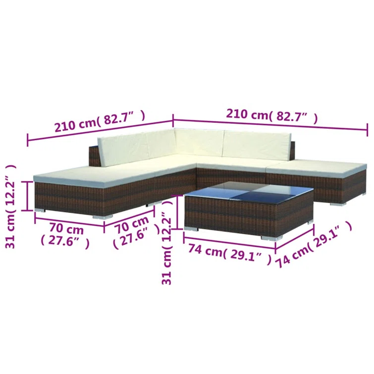 6 Piece Patio Lounge Set with Cushions Poly Rattan