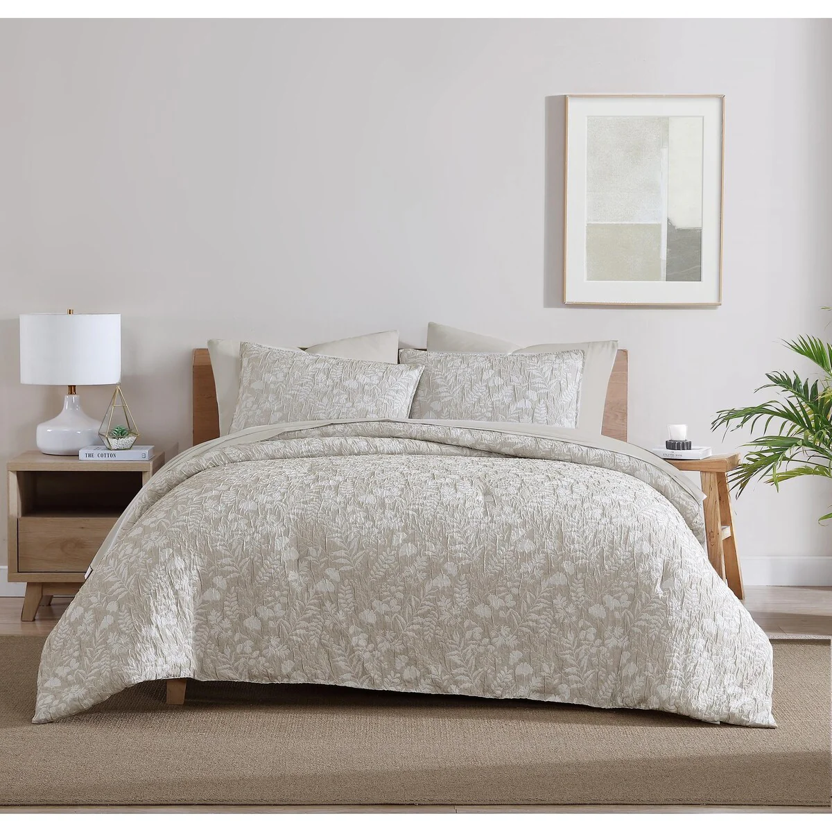 DESIGN STUDIO Turning Leaf Neutral Woven Matelasse Crinkle Jacquard Comforter Set