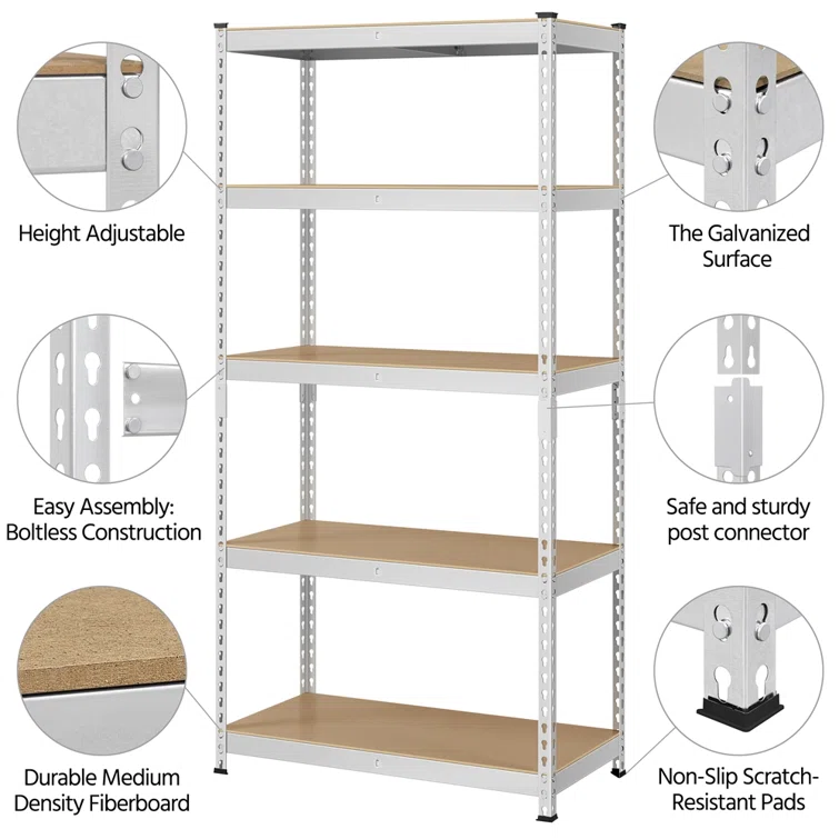 Lundys 5 Tiers Adjustable Metal Storage Shelving Heavy Duty Boltless Display