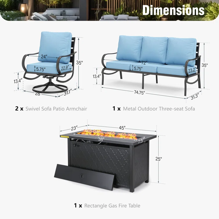 Tapasi 5 - Person Patio Conversation Set with Swivel Lounge Chairs &  Firepit Table