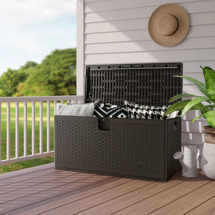 Costway 45'' W 73 Gallons Lockable Deck Box in Brown