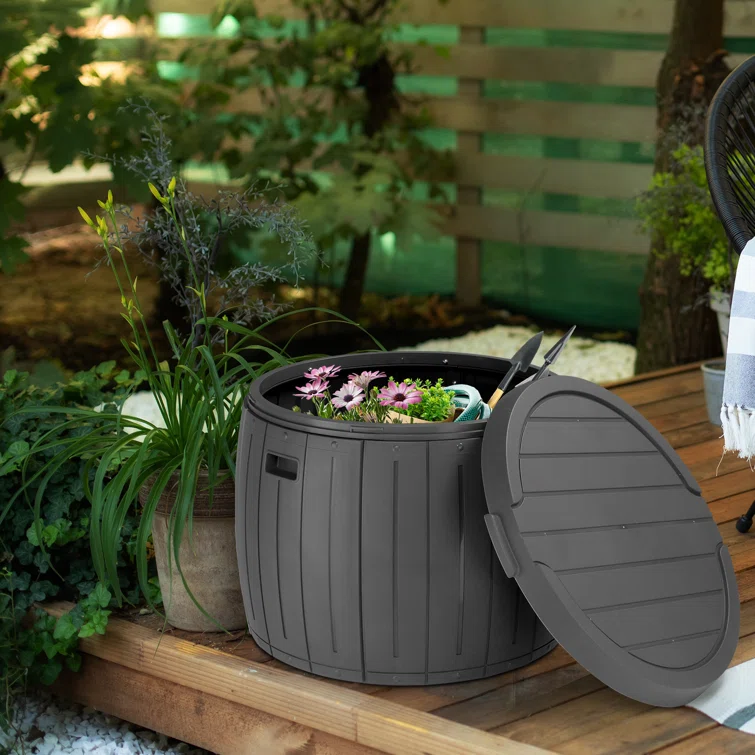 36 Gal Outdoor&Indoor Plastic Round Deck Box