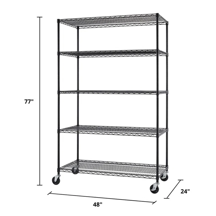 48" W x 24" D x 72" H 5 Tier Wire Shelving with Wheels