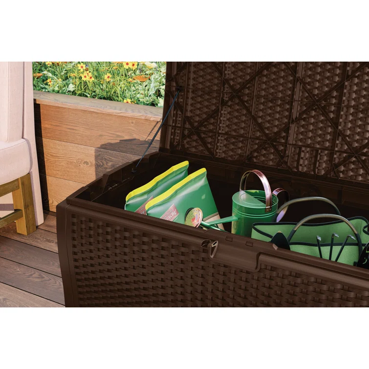 Suncast Wicker 73 Gallon Water Resistant Deck Box in Java