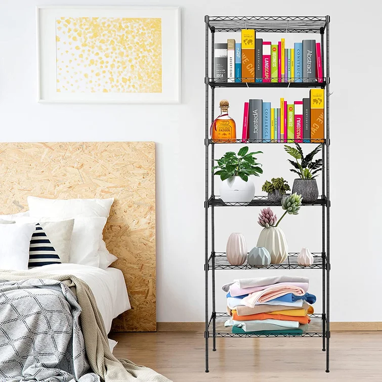 Martens 63" H x 20" W x 12" D Adjustable Shelving Unit with Wheels, Leveling Feet, Side Hooks