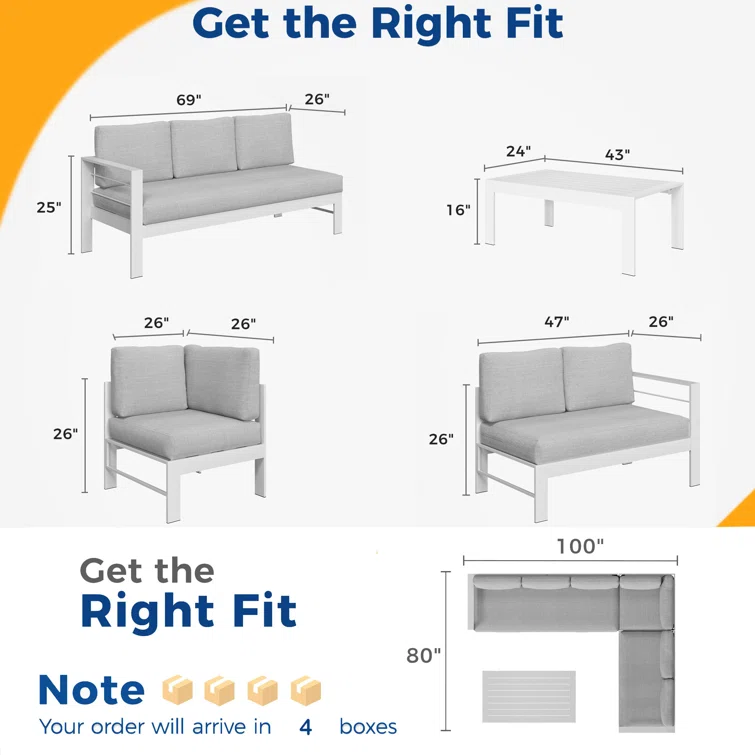 Brandtley 5-6 Person Aluminum Sectional Seating Group with Cushions