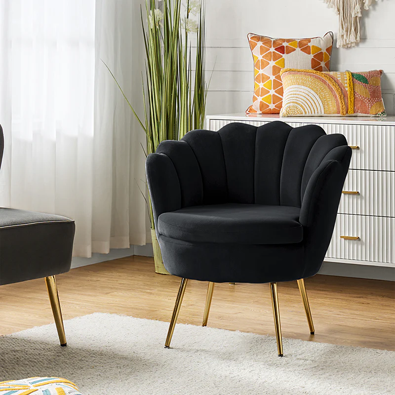 Evelia Velvet Scalloped Barrel Chair