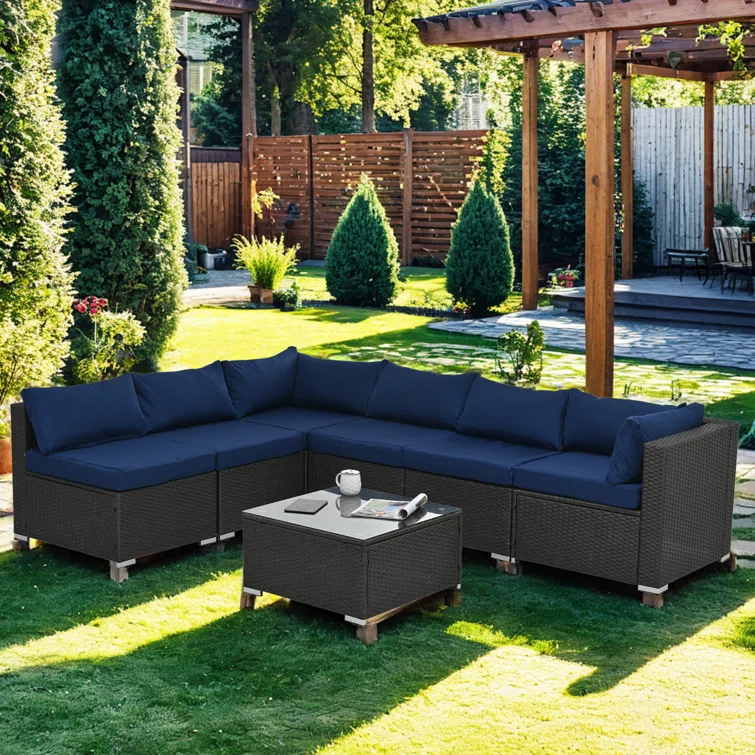 Drystal 6 Pieces Wicker Outdoor Patio Sectional with Coffee Table<!-- --> <!-- -->(Set of 100)