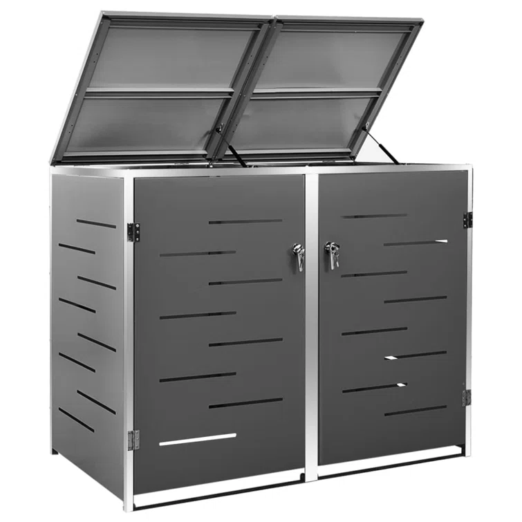 VidaXL Garbage Can Storage Wheelie Bin Trash Can Enclosure Stainless Steel