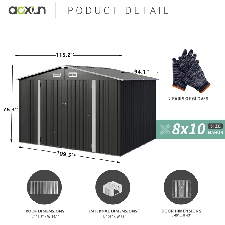 10 ft. W x 8 ft. D Storage Shed