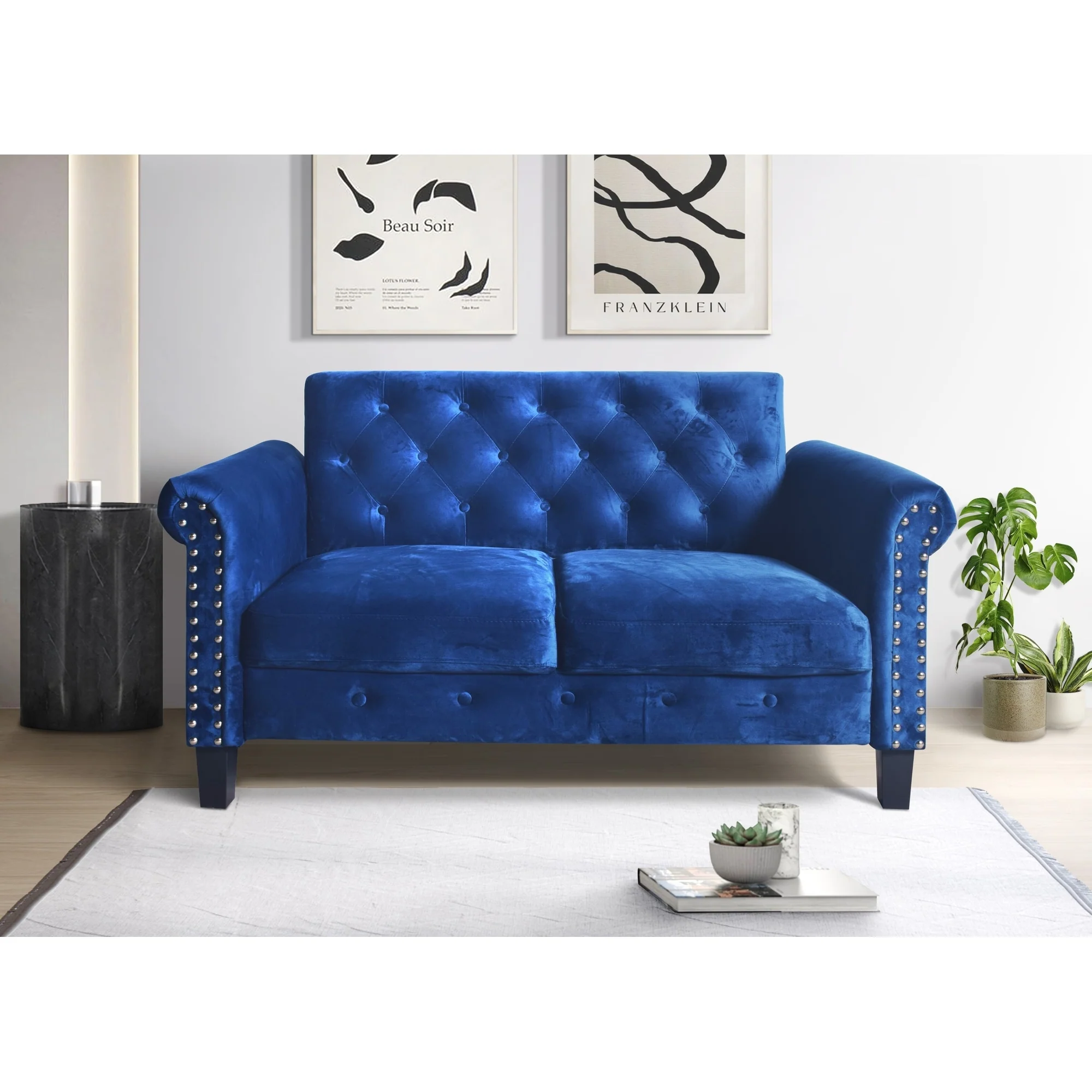 Casper Velvet Rolled Arm Loveseat / Sofa