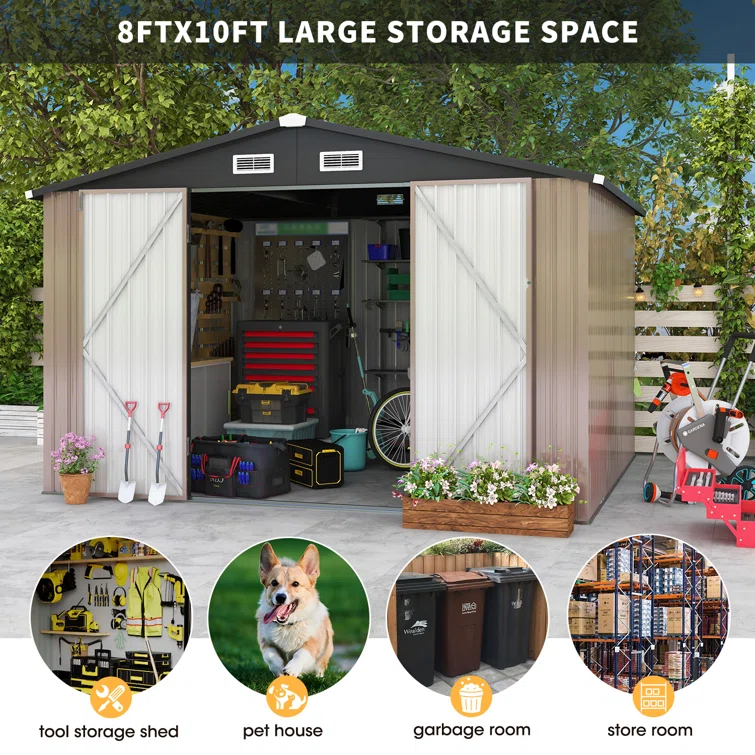 10 ft. W x 8 ft. D Metal Lean-to Storage Shed