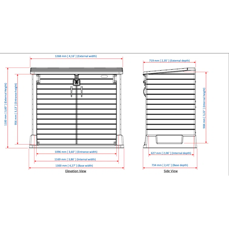 4 ft. 3 in. W x 2 ft. 5 in. D Plastic Horizontal Garbage Shed